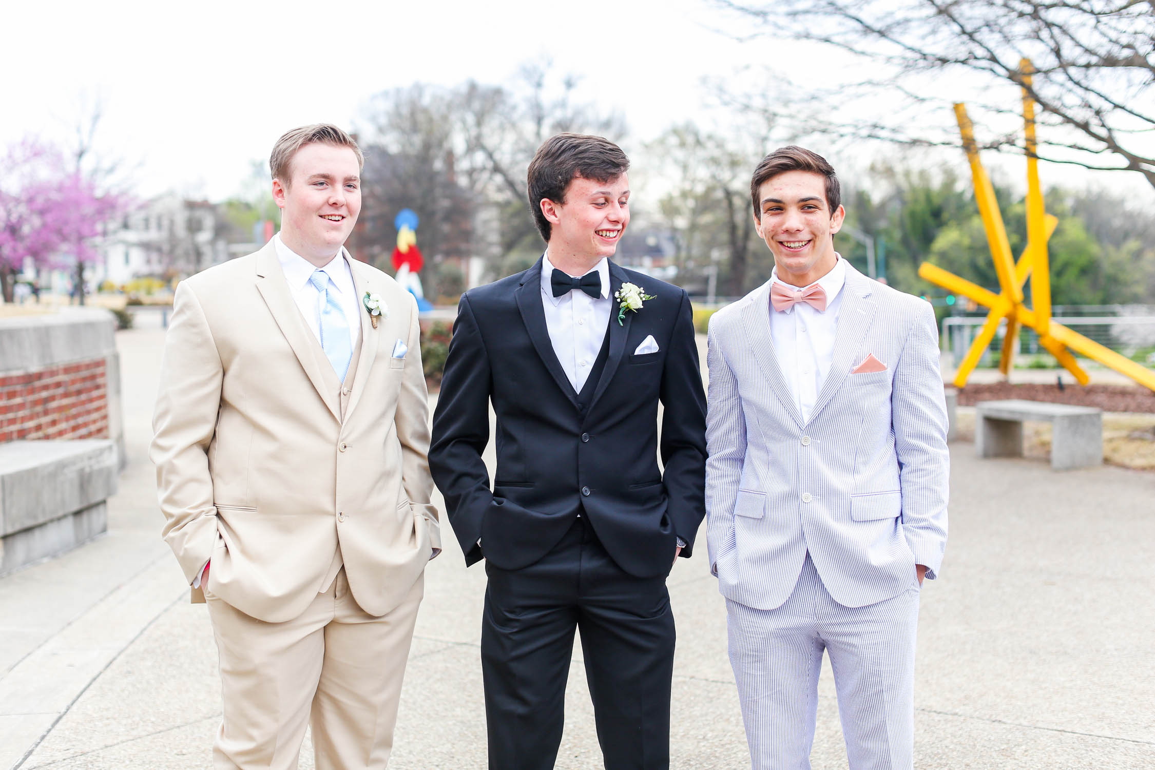 Guys before prom in downtown Chattanooga, Tennessee at the Hunter Museum