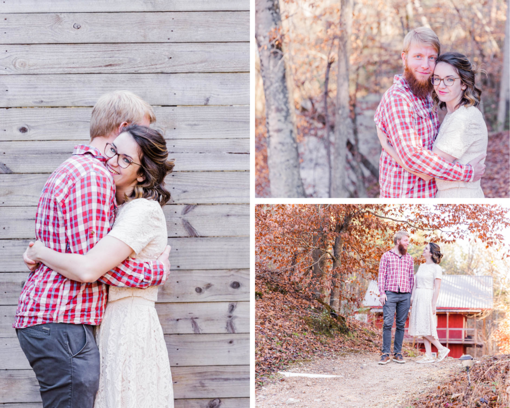 Collage of couple poses at Pigeon Mountain Crossing locations