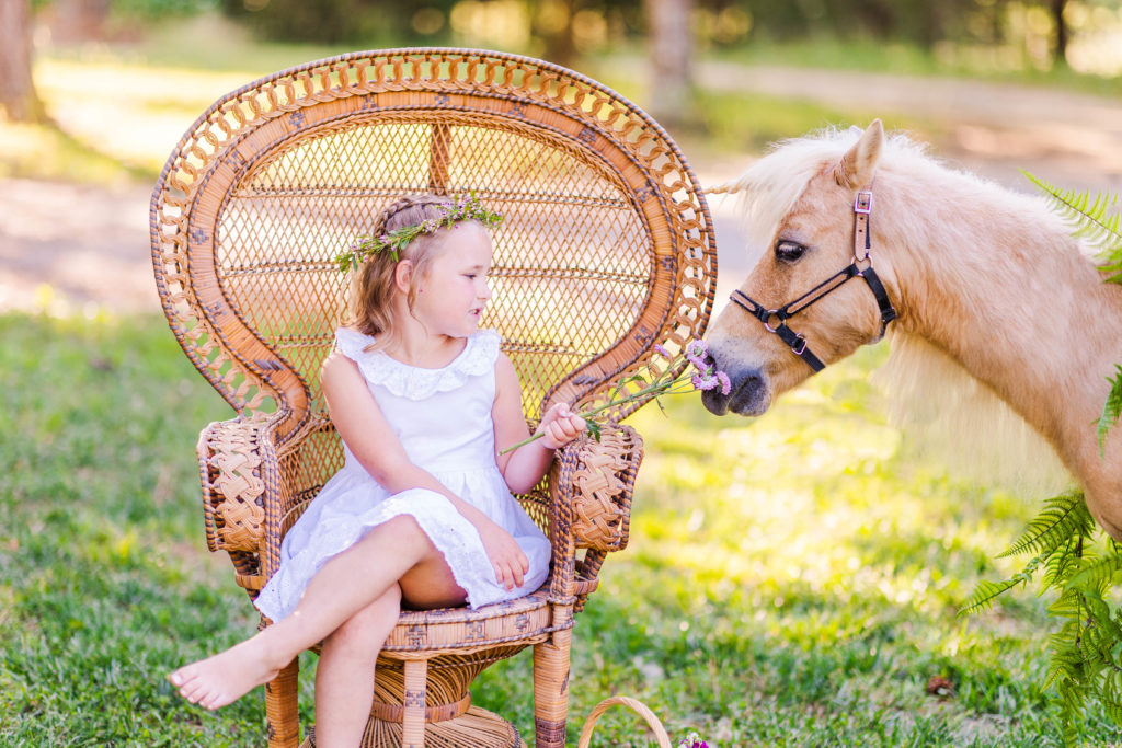 Little girl smiles with Wesley the unicorn in a photo by Elle Bea Photography in Chickamauga, Georgia near Chattanooga, Tennessee