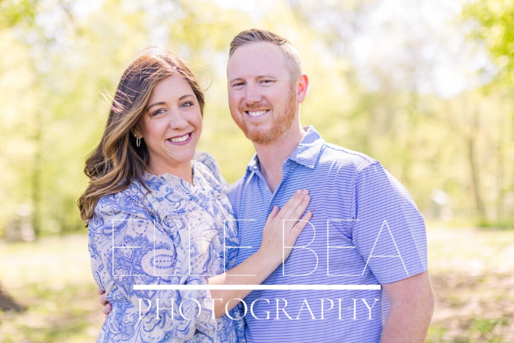 Couple poses for a photo during family mini sessions in Chickamauga, Georgia