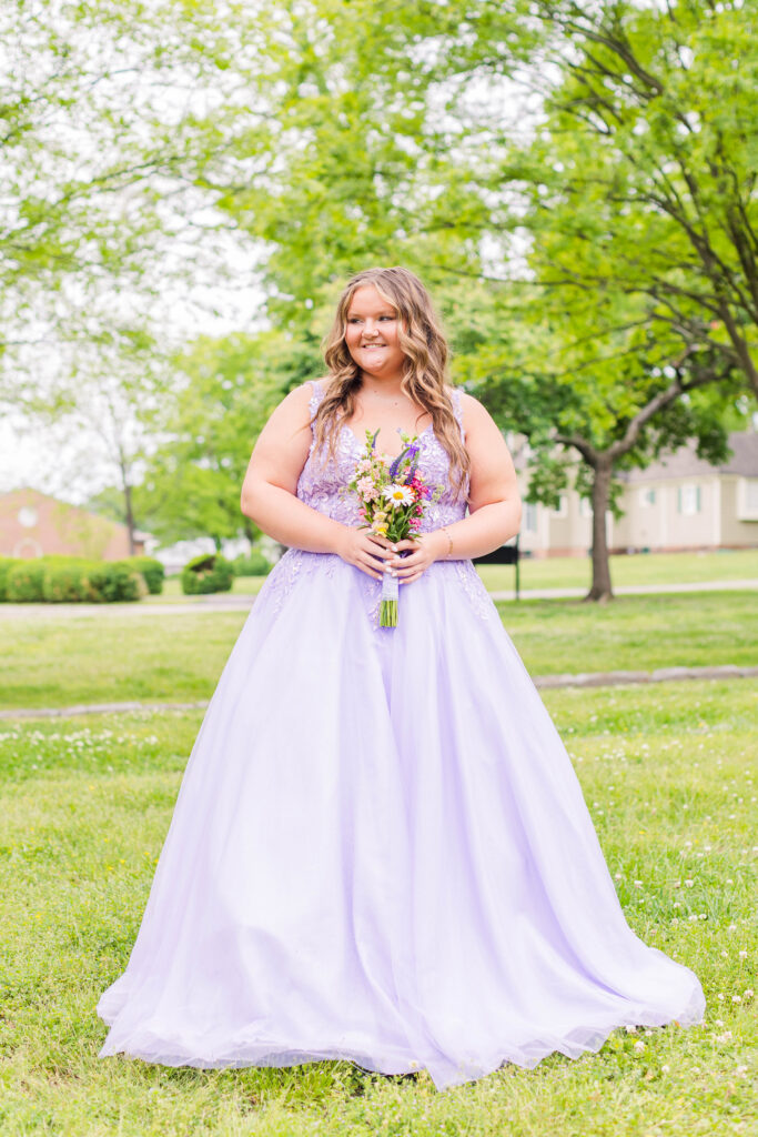 Prom photos at Gordon Lee High School in Chickamauga, Georgia in beautiful purple dress on the lawn of the Gordon Lee Mansion